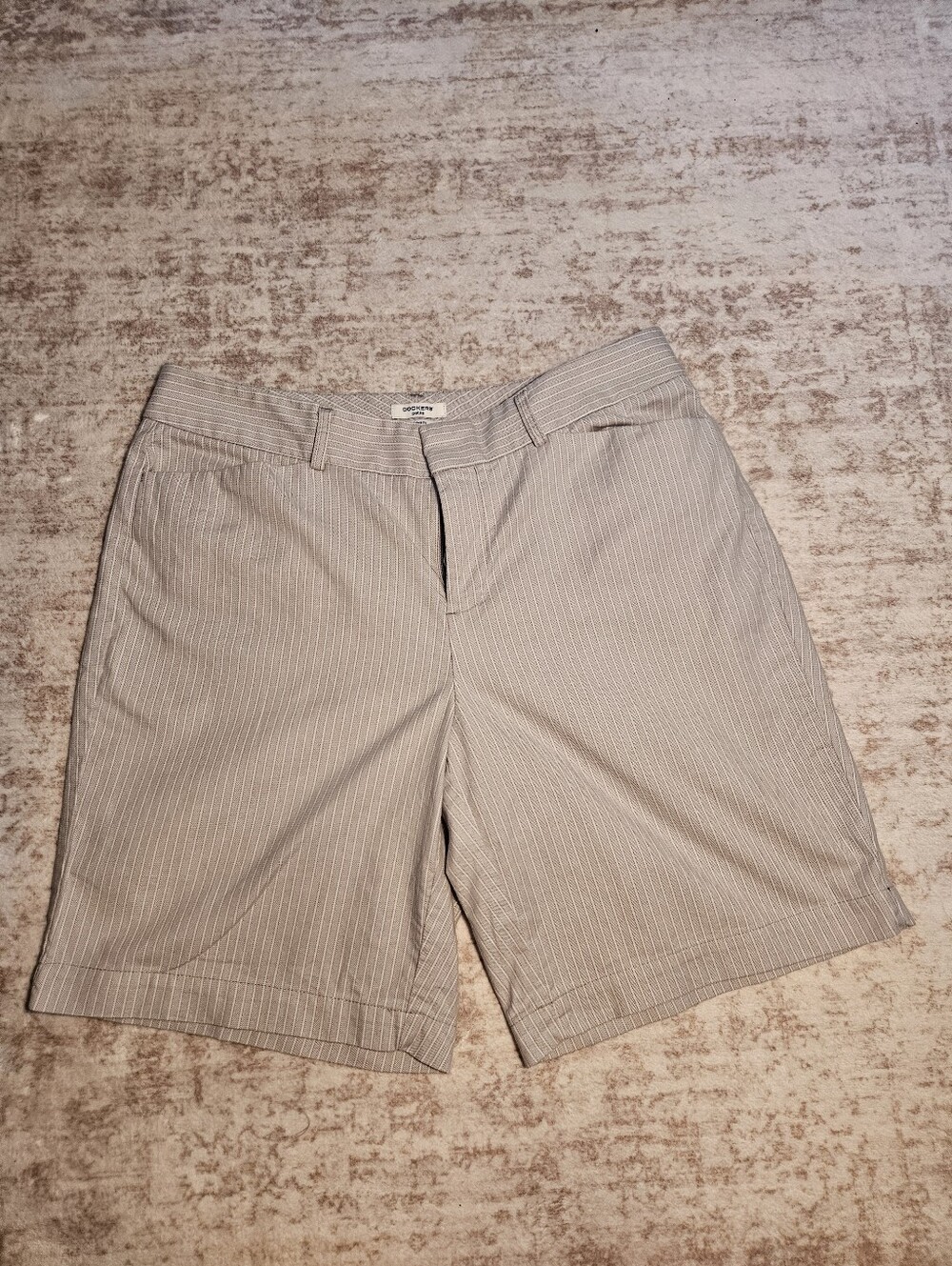 Dockers Women's Grey And White Pinstripe Bermuda Shorts